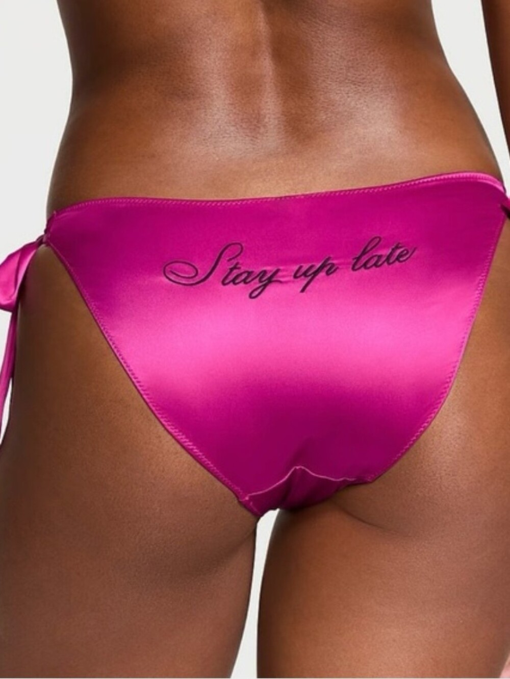 Magenta Satin Side Tie  Bottoms with "Stay up late"